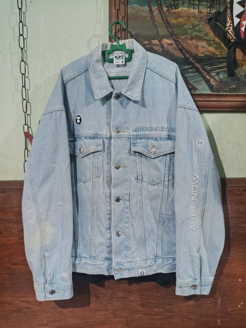 Authentic AAPE by bathing APE APENow Denim Jacket Size L (Category: Coats, Jackets and Outerwear) located in Cabuyao City. Submitted by full_flip0215 (Listing ID 1463651595, Image 1). Description: Size Large on tags 24W 28L Pm if interested 📩.
