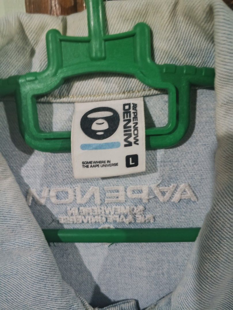 Authentic AAPE by bathing APE APENow Denim Jacket Size L (Category: Coats, Jackets and Outerwear) located in Cabuyao City. Submitted by full_flip0215 (Listing ID 1463651595, Image 2). Description: Size Large on tags 24W 28L Pm if interested 📩.