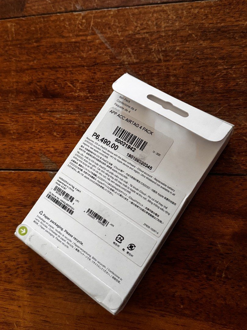 Apple Airtag 4-pack (Category: Other Mobile & Gadget Accessories) located in Tarlac. Submitted by klossycates (Listing ID 1463627192, Image 2). Description: Brand new Sealed With tags Selling below SRP RFS: extra .