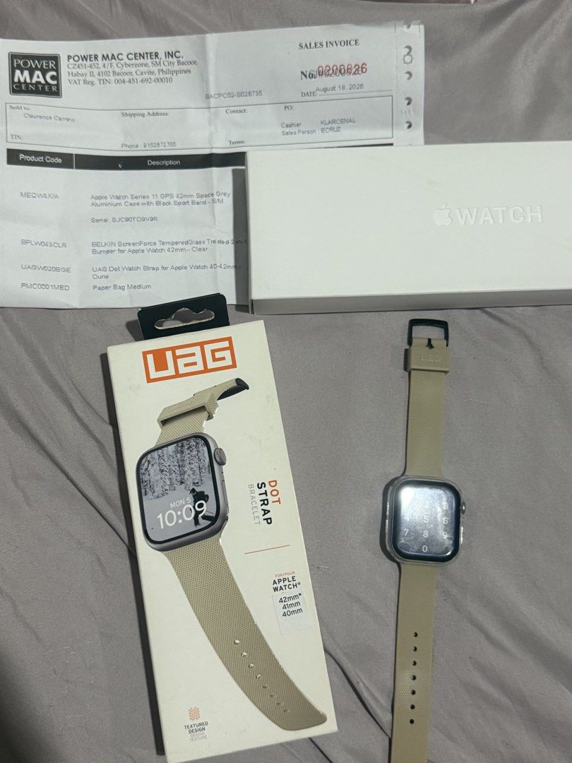 Apple Watch (in Space Gray, 42mm) (Category: Wearables & Smart Watches) located in Manila. Submitted by leithosphere (Listing ID 1463631178, Image 3). Description: Details: - Less than a month old of usage - Comes with UAG strap (in Dune) - with tempered glass - comes with original strap, charger, and box - with receipt as well Loc: Taft Ave, Manila or Imus, Cavite For meet-ups only!.