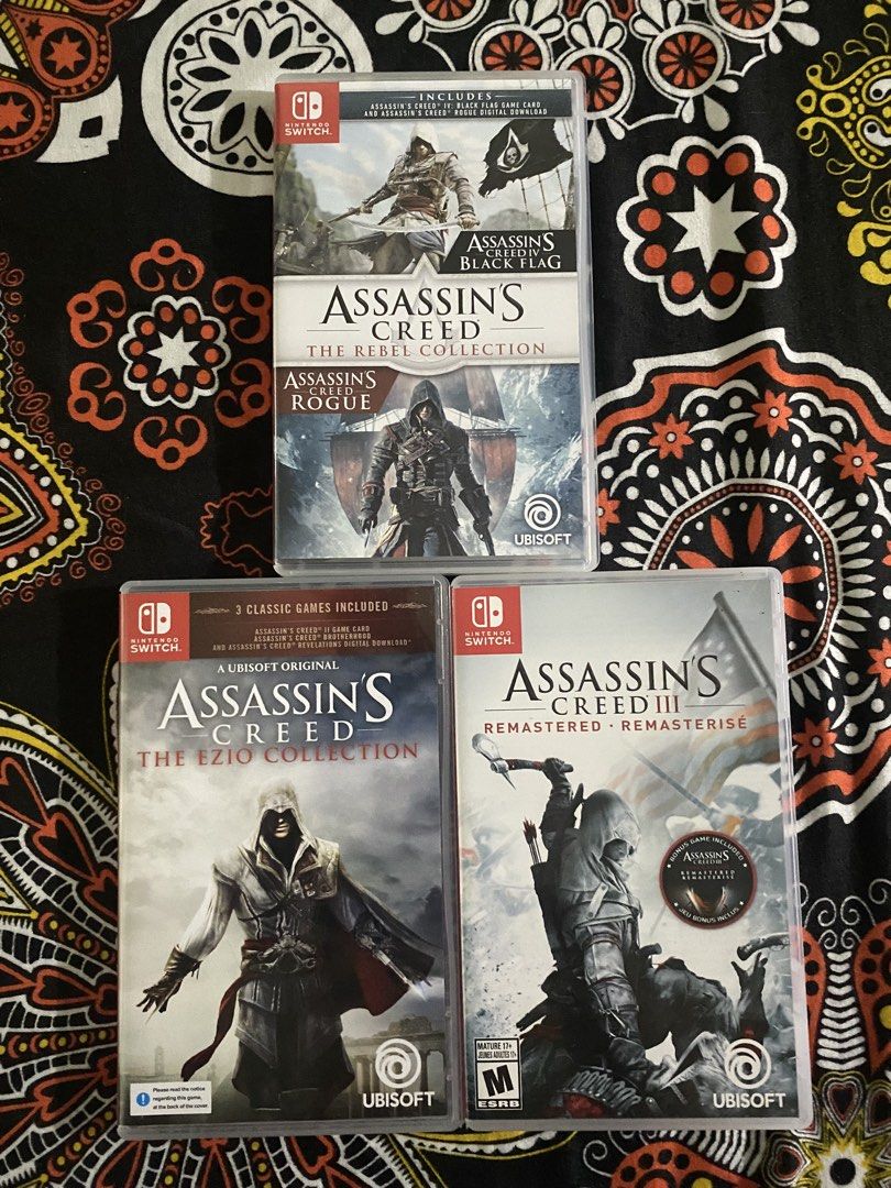 Assassin's Creed Nintendo Switch Games (Category: Nintendo) located in General Trias. Submitted by eddd14 (Listing ID 1463637891, Image 1). Description: FOR TAKE ALL ASSASSINS CREED BUNDLE ₱2,500 only ₱1,000 each if tingi Location: General Trias, Cavite.