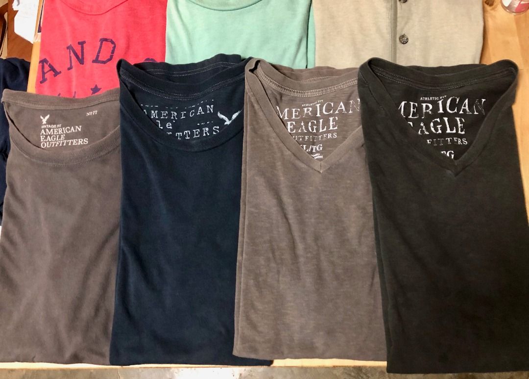 Assorted Branded T-Shirts for Men (Category: Tshirts & Polo Shirts ) located in Calamba. Submitted by marjoh29436 (Listing ID 1463690689, Image 3). Description: It’s branded cotton T-shirts, bundle of 7, assorted colors, necklines mix of V-neck and Crew neck, perfect for casual everyday wear, great value for a variety of styles and all in one price! USED, clean and show signs of wear but retain in good condition. (SEE PHOTOS) SIZE: All in XL (Ame