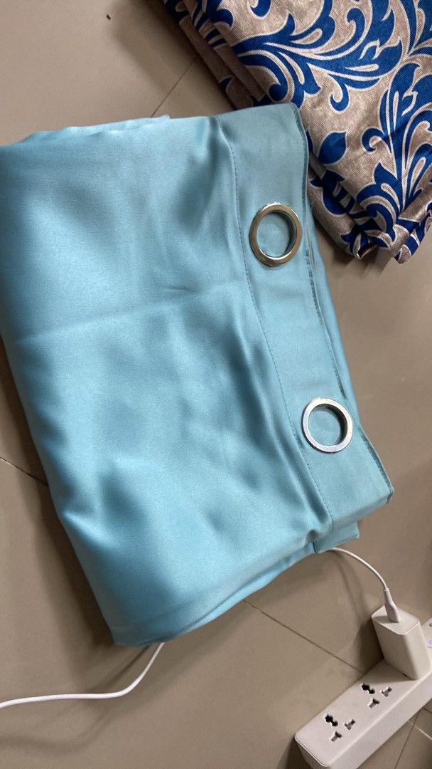 Assorted Eyelet Curtains - Various Designs and Colors (Category: Curtains & Blinds) located in Cavite. Submitted by jesusahec44856 (Listing ID 1463573623, Image 3). Description: - Bundle of 4 eyelet curtains - Includes:2 pcs blue damask pattern, light 1pcblue plain,1pc red leaf pattern, 2pcs beige abstract stripe pattern - All curtains feature silver eyelets for easy hanging - Versatile designs suitable for various rooms - Sold as a complete set 