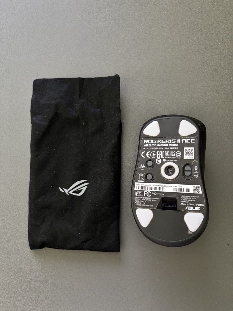 ASUS ROG Keris II Ace Wireless Gaming Mouse (Category: Mouse & Mousepads) located in Batangas. Submitted by becoming23 (Listing ID 1463639104, Image 3). Description: - ASUS ROG Keris II Ace wireless gaming mouse - Dual connectivity: 2.4 GHz and Bluetooth - Includes original pouch and all accessories (as pictured) - Perfect for gaming enthusiasts - Feel free to ask any questions!.