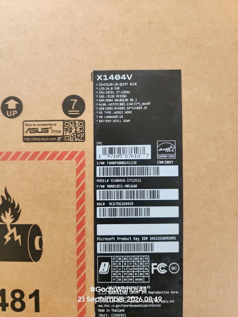 ASUS VivoBook X1404V Laptop (Category: Laptops & Notebooks) located in Manila. Submitted by landritonika (Listing ID 1463583754, Image 2). Description: For sale: bought last sep 18 2026 (brand new) used for less than a week only Specifications: Processor - Intel i7 1355U Screen - 14 inch fullhd Graphics - intel iris xe Storage - 512GB Ram - 12GB ddr4 OS - win 11 home Free Bag With warranty I can send the receipt if needed Bought for 50,000 Sellin
