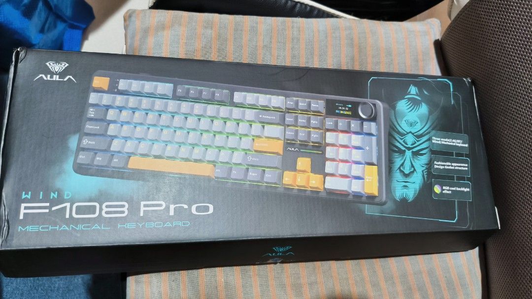 Aula F108 Pro tri-mode mechanical keyboard (Category: Computer Keyboard) located in Bulacan. Submitted by live_bendee (Listing ID 1463700712, Image 1). Description: Quick specs: - Tri mode (Wired, 2.4G receiver and Bluetooth up to 3 registered devices) - 8000mah rechargeable battery - with tft screen and dedicated knob for rgb, connection, volume, time and gif control - linear Reaper switches out of the box with extra switches (thocky sound) - co