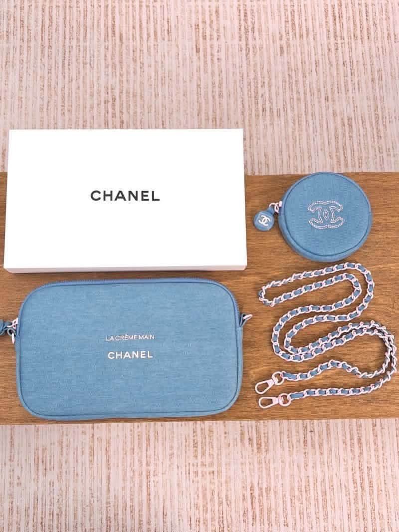 Auth Chanel Pouch GWP (Category: Luxury Bags & Wallets) located in Taytay. Submitted by angeltyyyy (Listing ID 1463741149, Image 3). Description: - sellingg Authentic Chanel light blue denim bag and pouch 💗 this is a complimentary gift from Chanel 🫶🏻 arriving this oct :) loc: taytay, rizal (can also ship from QC/Pasay).
