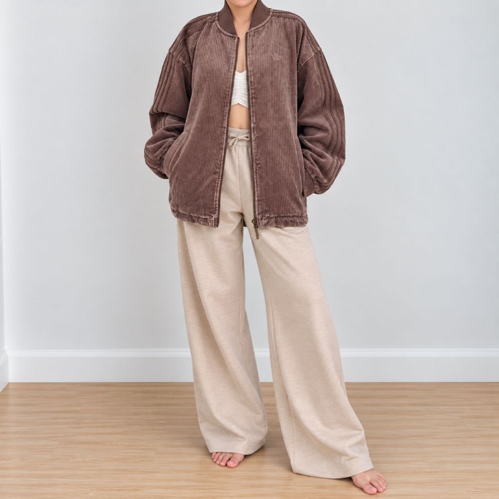 Authentic ADIDAS Brown Oversized Corduroy Jacket Fits Small Medium (Category: Coats, Jackets and Outerwear) located in Davao. Submitted by carinescloset (Listing ID 1463610121, Image 2). Description: ADIDAS Oversized Corduroy Jacket • Small on tag, oversized fit for Small, regular fit for Medium • Model reference: 25 waist, 5'0" • Mannequin reference: 27 waist, 36 bust • 100% cotton, corduroy fabric • Adjustable drawstring hem — can be worn loose