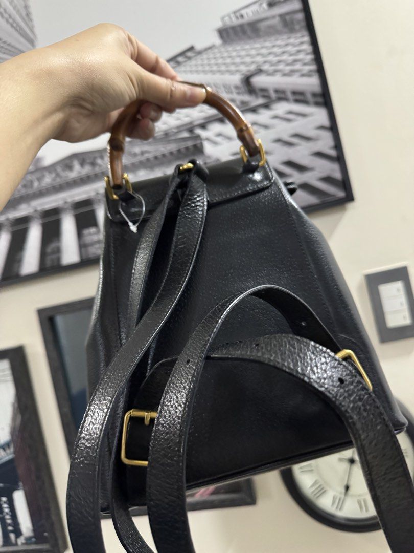 Authentic Gucci Bamboo Backpack Black (Category: Backpacks) located in Manila. Submitted by ganned (Listing ID 1463689258, Image 3). Description: Authentic Gucci Bamboo Backpack Black In great condition. No visible flaws. Well taken cared of. Interior great condition. .