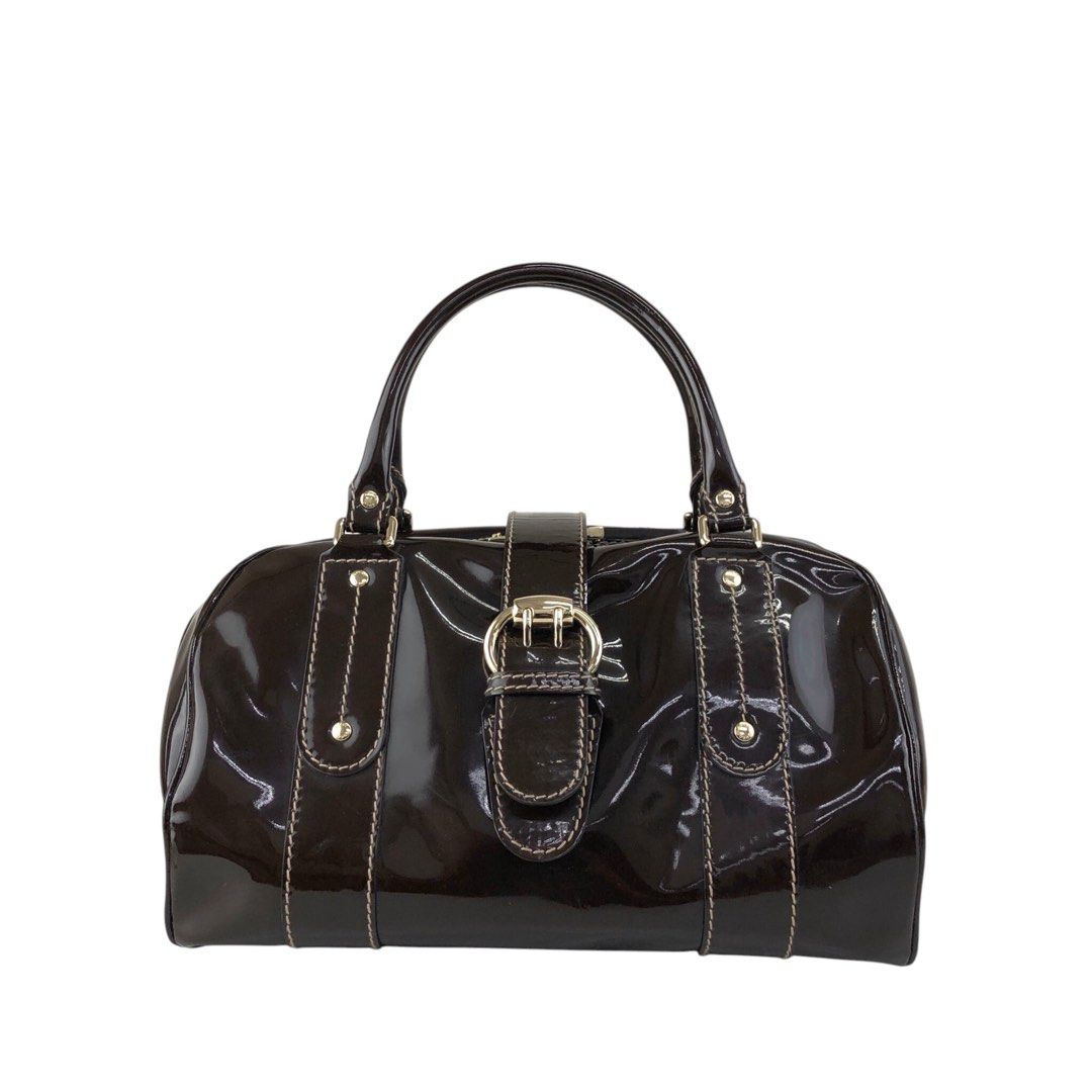 (Authentic) GUCCI Patent Leather / Enamel Boston Bag (Category: Luxury Bags & Wallets) located in Cordova. Submitted by aux.archive (Listing ID 1463711093, Image 1). Description: authentic/legit malakito bawal sa maselan may color transfer minimal rubs, at may dumi2 need clean price is negotiable .