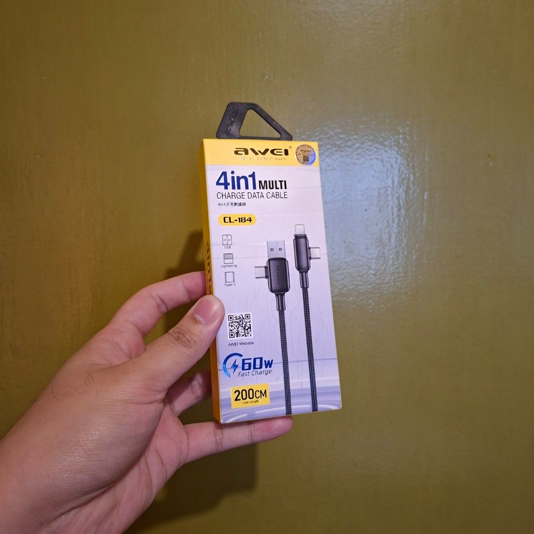 Awei 4 in 1 apple lightning cable usb type c type a (Category: Chargers & Cables) located in Pasig City. Submitted by mr.bargaindeal (Listing ID 1463561326, Image 2). Description: .