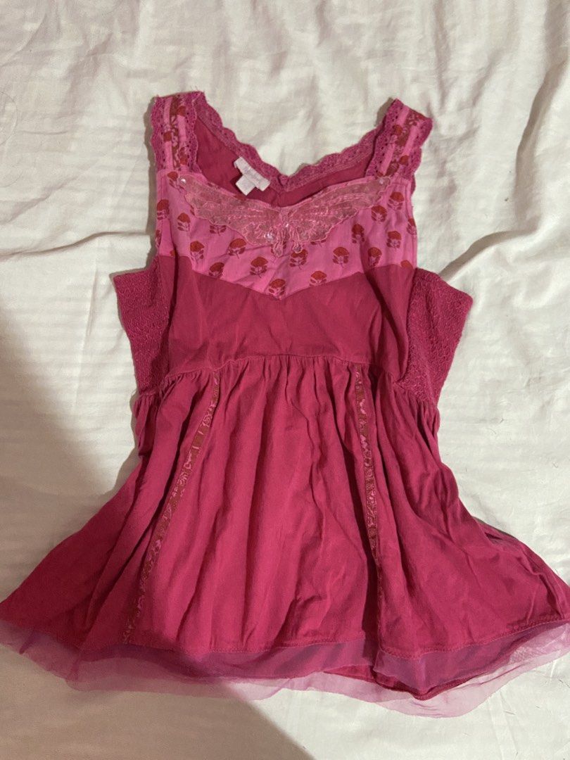 Babydoll top pink (Category: Dresses) located in Manila. Submitted by pandaaa_loo (Listing ID 1463700348, Image 1). Description: - Cute pink dress with a lovely floral print top. - Delicate lace trim on the neckline and straps. - Gathered skirt with a pretty sheer tulle overlay. - Perfect for parties, special occasions, or casual wear. - Beautifully detailed for a charming look..
