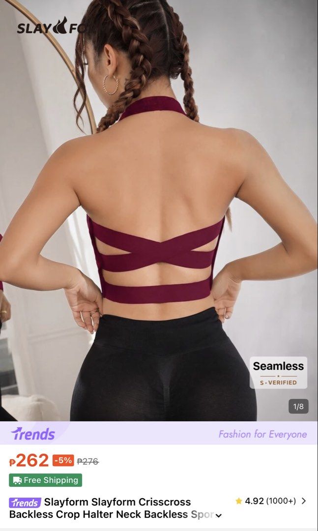 Backless crop halter neck top (Category: Activewear) located in Muntinlupa City. Submitted by kira.sln (Listing ID 1463663657, Image 3). Description: .