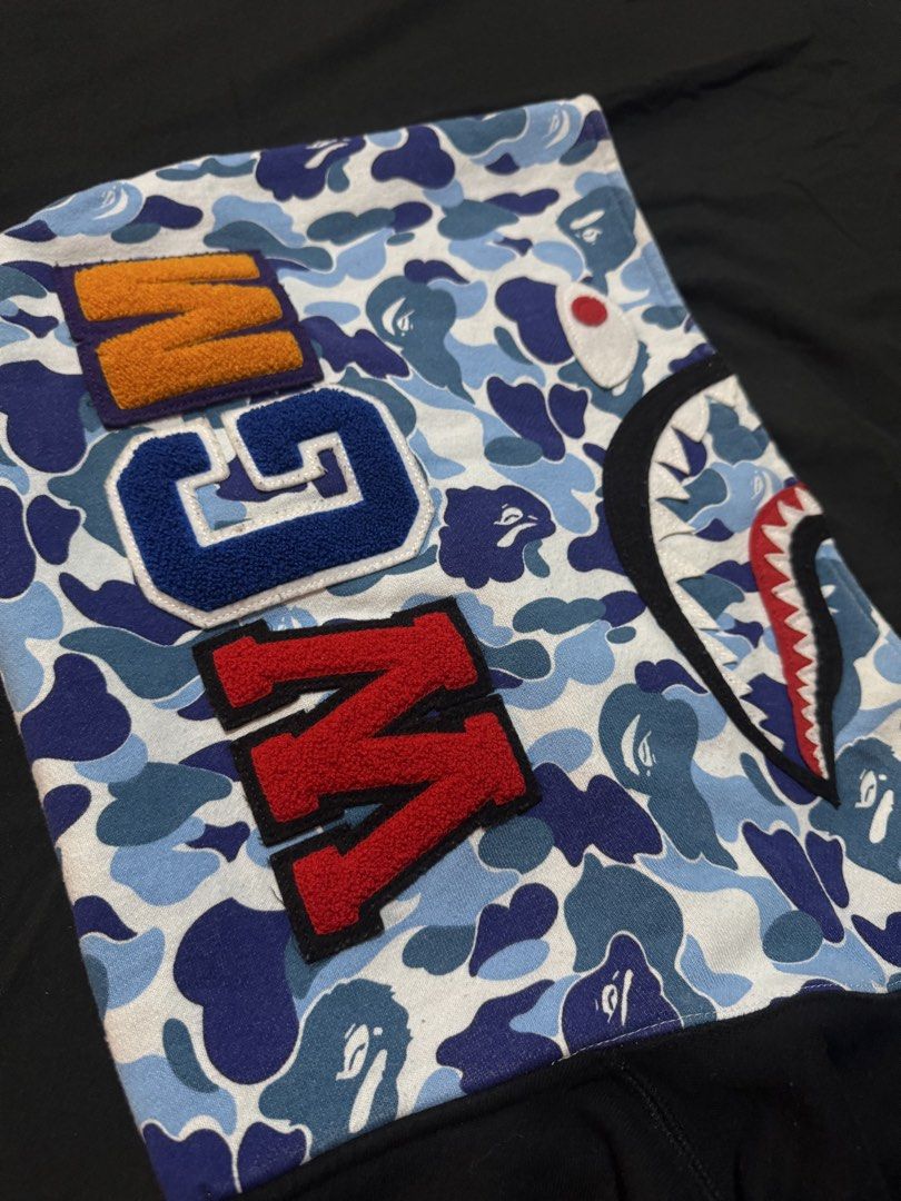 AUTHENTIC A Bathing Ape BAPE Shark Pullover Hoodie ABC Blue Camo (Category: Hoodies) located in Caloocan City. Submitted by ehxxxx (Listing ID 1463665414, Image 3). Description: Bought in BAPE Harajuku, personal used 25x30 One of the only authentic bape hoodies listed Great condition Perfect chenille on WGM Can send detailed pics Negotiable Mandaluyong Pm me.
