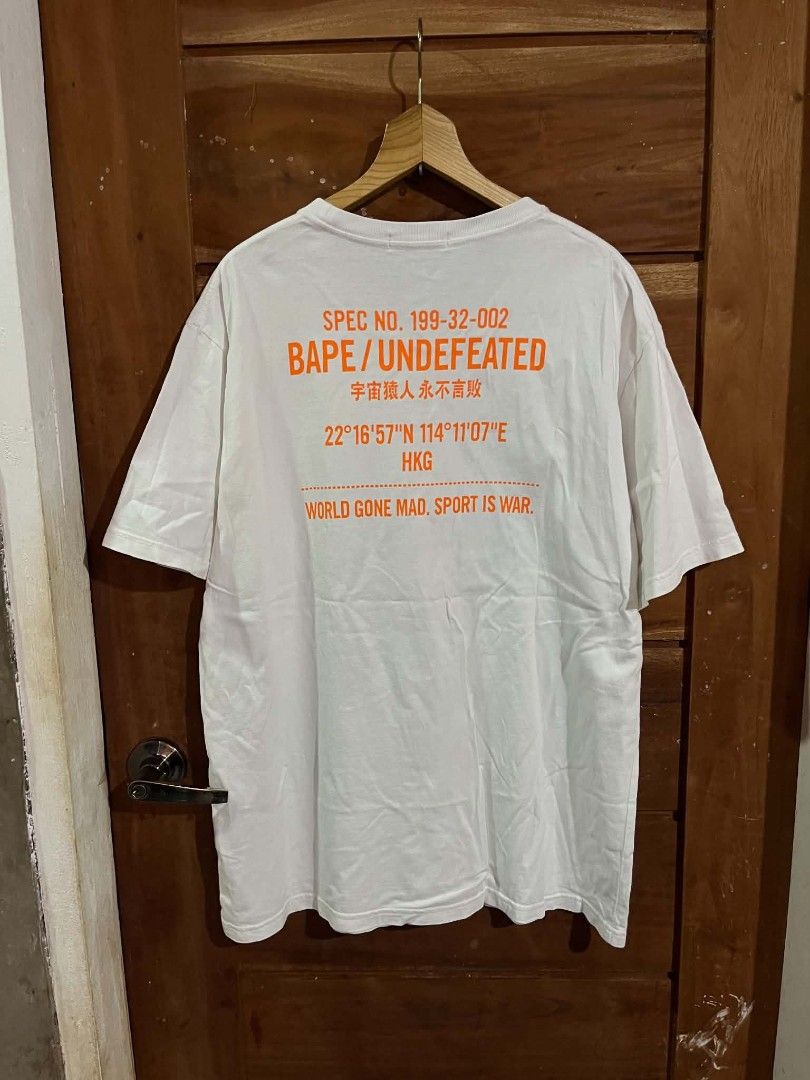 BAPExUNDEFEATED TEE (Category: Activewear) located in Tagum. Submitted by danelle_closet1106 (Listing ID 1463650477, Image 2). Description: EXCELLENT SIZE:XL TO XXL ISSUE:HAIRLINE SA PRINT SEE LAST PIC.