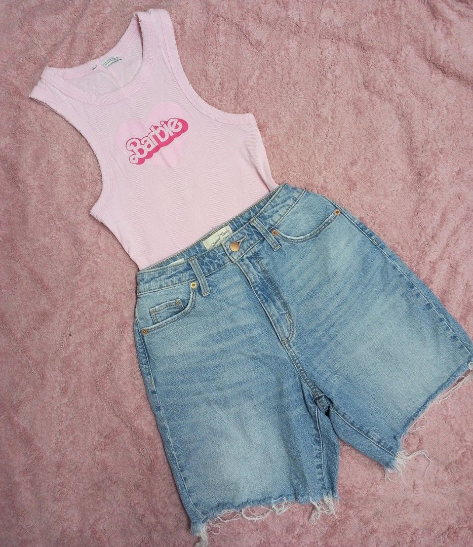 Barbie Racerback & High Waist Bermuda (Category: Sets or Coordinates) located in Manila. Submitted by mariajanina93 (Listing ID 1463585180, Image 1). Description: Barbie Racerback Top (S-M) Universal Thread High Waist Bermuda Short (size 27-28) P150 Loc: Tondo Manila.
