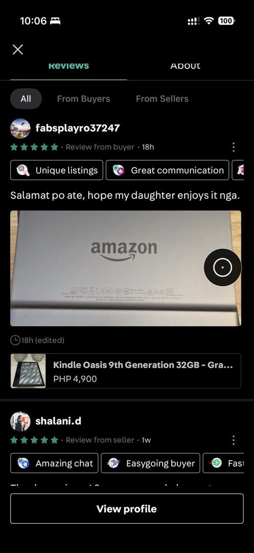 BEWARE AMBERNESTCC. || Kindle Basic 11th Gen 16GB - Matcha (Category: E-Readers) located in Pasig City. Submitted by starfish- (Listing ID 1463700298, Image 2). Description: This account got review from SHALANI.D They both reviewed each other, take note na din yung mga nag review sa kanila 😭😭 .