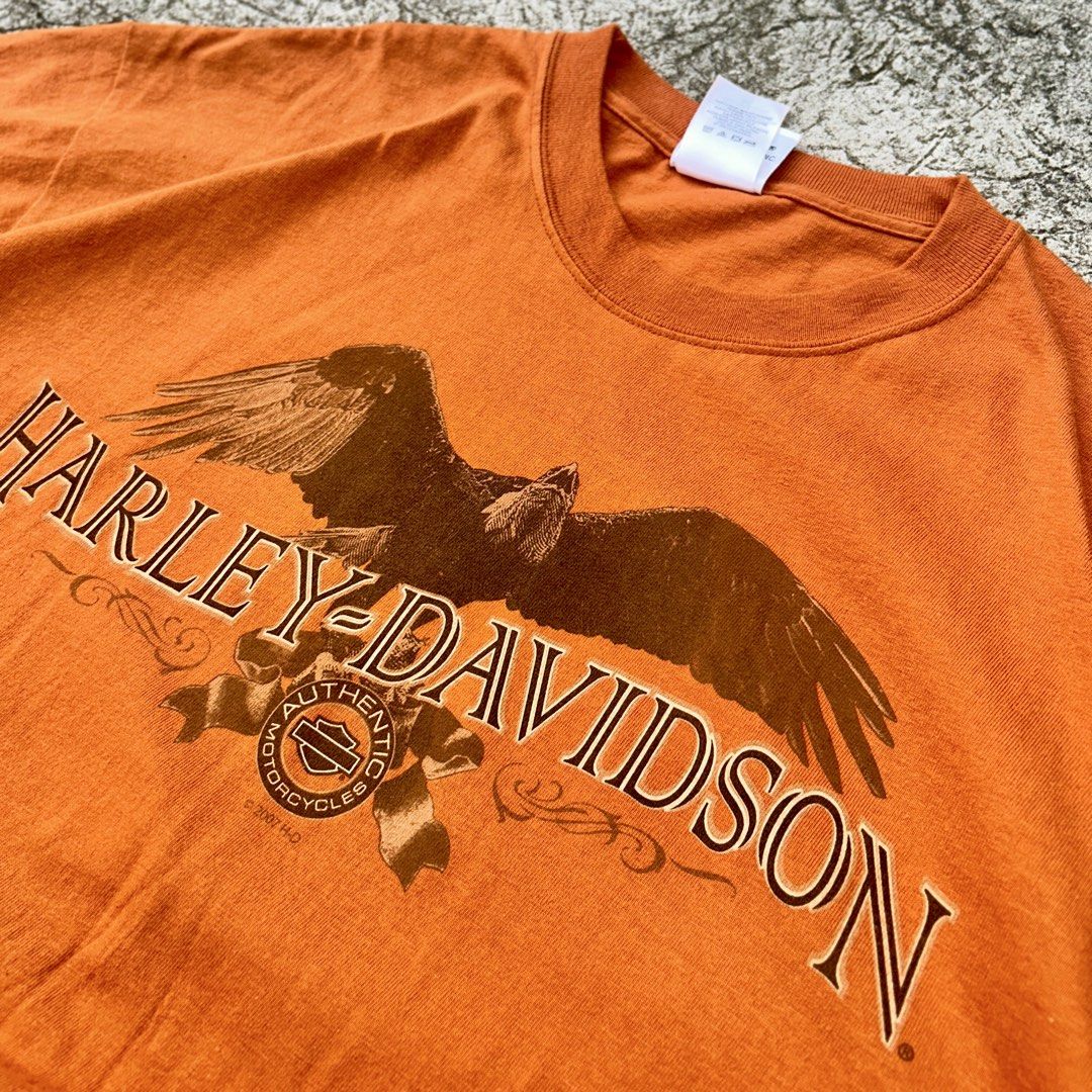 Screamin’ Eagle 🦅 | Vintage Harley Davidson (Category: Tshirts & Polo Shirts ) located in Manila. Submitted by thelocalrackph (Listing ID 1462765110, Image 3). Description: 2007 Harley-Davidson “Appalachian” Screamin’ Eagle Graphic Tee - Era / Copyright: Official ©2007 H-D Licensed Piece - Size: XL (Wide, relaxed drop-shoulder cut) - Colorway: Faded Rust / Safety Orange Details: - Front: Soaring bald eagle centerpiece framed by outlined serif le