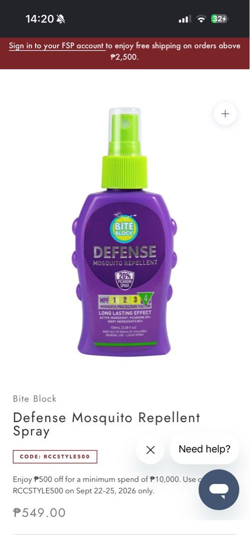 Bite Block Defense Mosquito Repellent Spray (Category: Insect Repellents) located in Las Pinas. Submitted by antoniajosepha (Listing ID 1463613352, Image 2). Description: Bite Block Defense Mosquito Repellent Spray 100ml bottle Selling for Php 430 Market price Php 549 Condition: Never Used Rfs: Decluttering. Freebie from fun run Payment first policy (Gcash, BPI deposit) Shipping fee to be shouldered by buyer Location: Bacoor, Cavite .