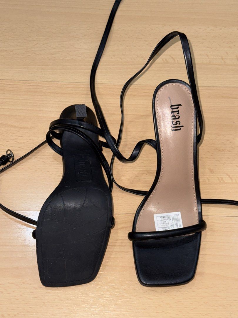 Black Strappy Square Toe Heels with Tie-Up Ankle (Category: Heels) located in Muntinlupa City. Submitted by diananeedsspace (Listing ID 1463608696, Image 2). Description: - Brand: Brash - Color: Black - Style: Strappy heels - Toe: Square toe - Closure: Ankle tie straps - Heel: Low block heel - Versatile: Great for dressing up or down Never used. ✨.