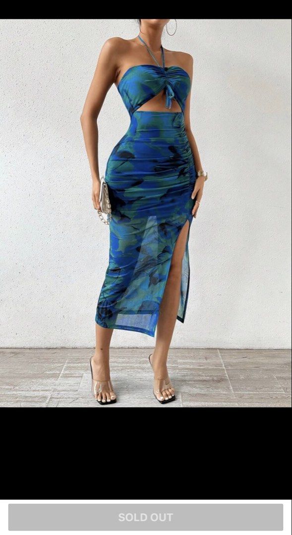 Blue Halter Neck Pleated Dress (Category: Dresses) located in Quezon City. Submitted by ckclothing (Listing ID 1463617175, Image 1). Description: Used once in vacation. Best fit M. .