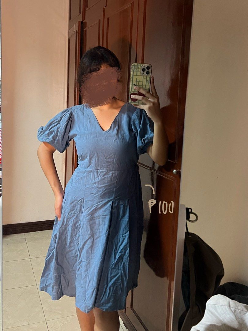 Blue Puff Sleeve V-Neck Midi Dress (Category: Dresses) located in Bacoor. Submitted by jazzgtrrz (Listing ID 1463645903, Image 1). Description: - Light blue midi dress - Puff sleeves - V-neckline - Pleated skirt - Comfortable and casual - Perfect for everyday wear - Easy to style.