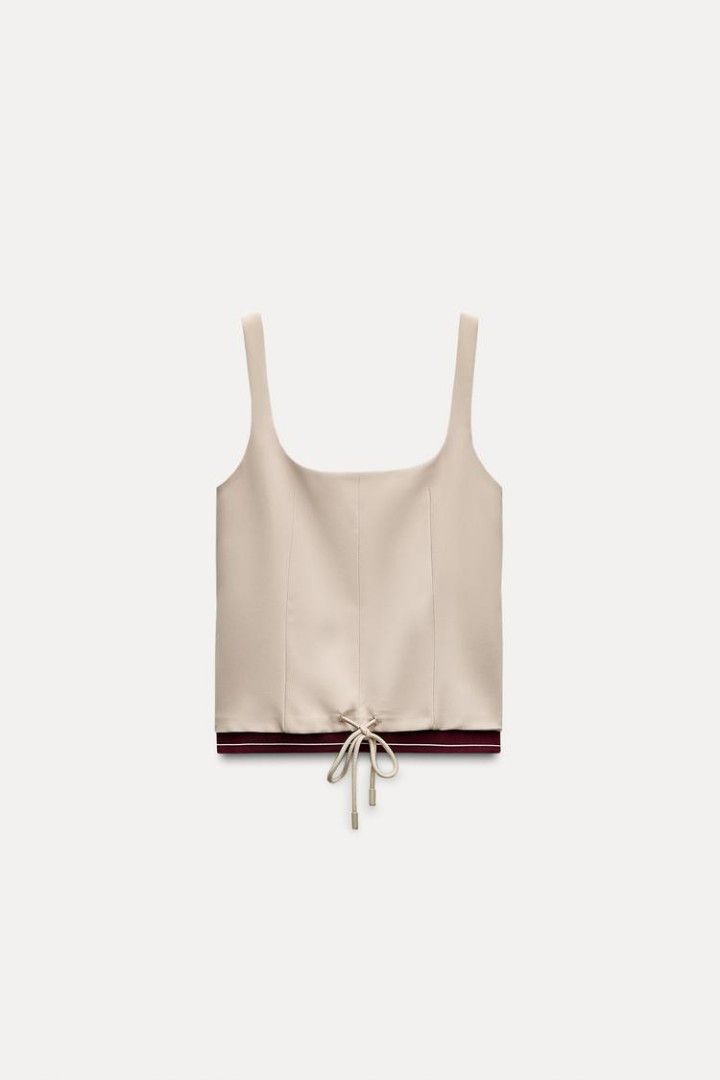 BNEW ZARA Beige Contrast Drawstring Top | Small on tag (Category: Sleeveless) located in Bulacan. Submitted by heyitssophie (Listing ID 1463626617, Image 2). Description: ⚠️ 𝐋𝐀𝐒𝐓 𝐏𝐑𝐈𝐂𝐄 𝐀𝐋𝐑𝐄𝐀𝐃𝐘. 𝐋𝐨𝐰 𝐨𝐟𝐟𝐞𝐫𝐬 𝐰𝐢𝐥𝐥 𝐛𝐞 𝐢𝐠𝐧𝐨𝐫𝐞𝐝 🚫 𝐊𝐢𝐧𝐝𝐥𝐲 𝐫𝐞𝐚𝐝 𝐝𝐞𝐬𝐜𝐫𝐢𝐩𝐭𝐢𝐨𝐧 𝐛𝐞𝐥𝐨𝐰 👇 BNEW w tags 🔖| Selling BELOW srp| Small on tag |retails for 2695 php in zara pinas | No other ww ❌️ | 𝑺𝒆𝒍𝒍𝒆𝒓'𝒔 𝒇𝒂𝒗𝒆 ❤