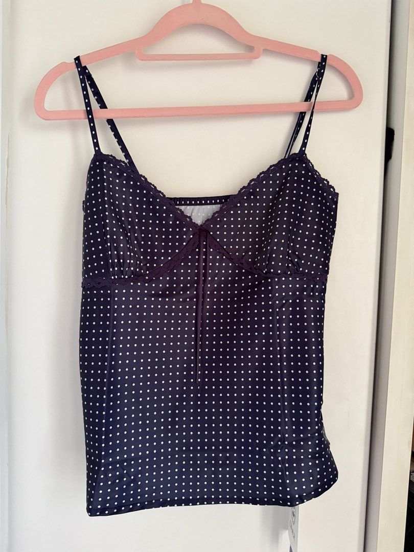 BNWT CIDER POLKA SATIN TOP (Category: Sleeveless) located in Binan City. Submitted by nihaoscloset (Listing ID 1463566558, Image 1). Description: ♡Cider top size XS ♡Never got to use it ♡Can send proof na its really from cider, bought this on the cider app ♡RFS: need more space in my closet and no longer needed! 🔒FIRST TO PAY, FIRST TO GET 📩DM me for more infos!.