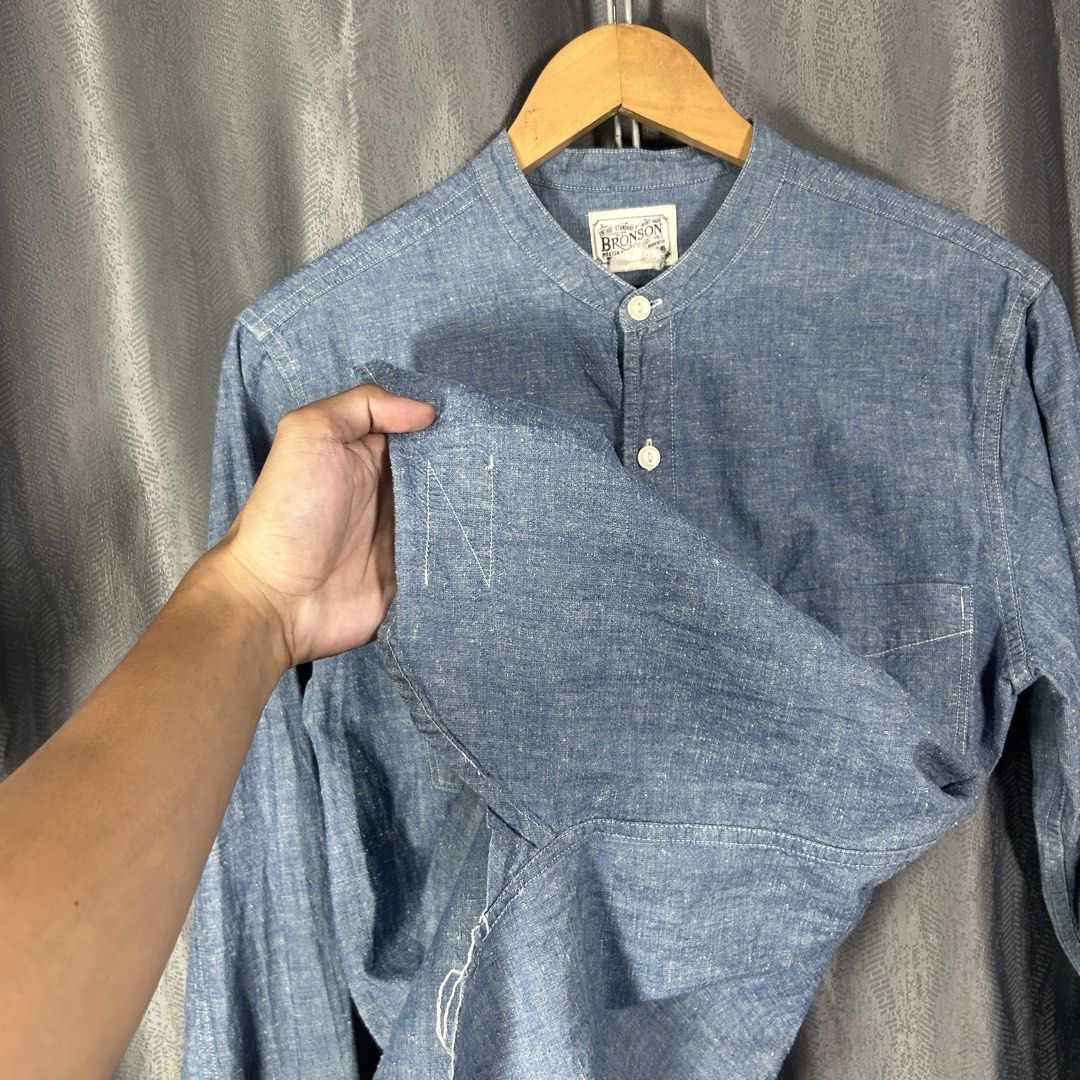BRONSON MFG. CO. - Collarless Chambray Shirt (Category: Formal Shirts) located in General Mariano Alvarez. Submitted by manosegunda4117 (Listing ID 1463685675, Image 3). Description: BRONSON MFG. CO. - Collarless Chambray Shirt Size Medium Width - 20 in Length - 27 in Sleeve - 25.5 in Excellent Condition Price : PHP 1,000 + shipping fee 📍GMA, Cavite.