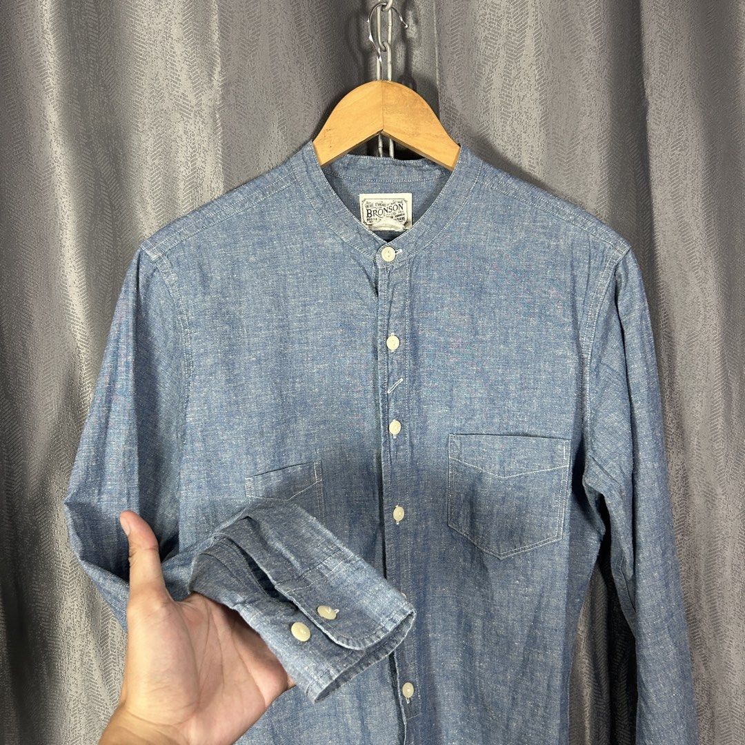 BRONSON MFG. CO. - Collarless Chambray Shirt (Category: Formal Shirts) located in General Mariano Alvarez. Submitted by manosegunda4117 (Listing ID 1463685675, Image 2). Description: BRONSON MFG. CO. - Collarless Chambray Shirt Size Medium Width - 20 in Length - 27 in Sleeve - 25.5 in Excellent Condition Price : PHP 1,000 + shipping fee 📍GMA, Cavite.