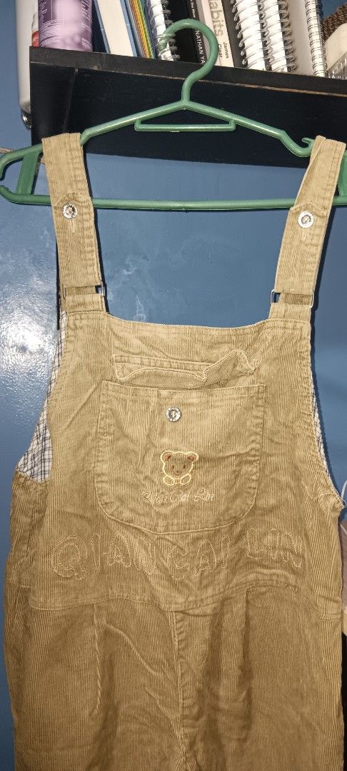 Brown Corduroy Overalls with Bear Embroidery (Category: Other Bottoms) located in Quezon City. Submitted by piplise (Listing ID 1463717340, Image 2). Description: - fits S-M - brown corduroy with brown embroidery, front pocket, no pockets on the legs thought had it altered because it eas too big for me at that time. -price negotiable - Lined with a classic plaid pattern - semi-adjustable straps - good for summer with sleeveless or tanktops and ev