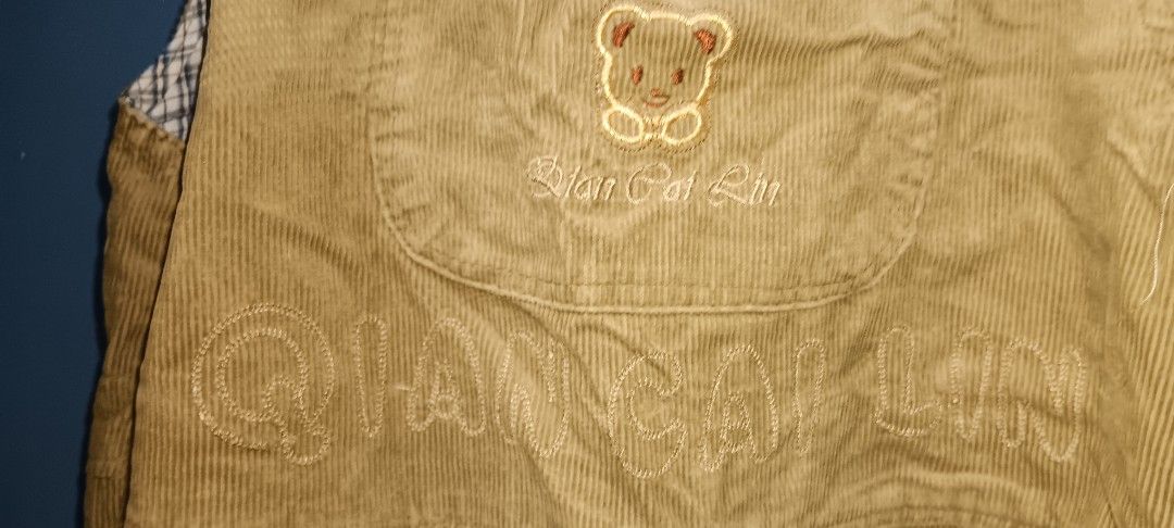 Brown Corduroy Overalls with Bear Embroidery (Category: Other Bottoms) located in Quezon City. Submitted by piplise (Listing ID 1463717340, Image 3). Description: - fits S-M - brown corduroy with brown embroidery, front pocket, no pockets on the legs thought had it altered because it eas too big for me at that time. -price negotiable - Lined with a classic plaid pattern - semi-adjustable straps - good for summer with sleeveless or tanktops and ev