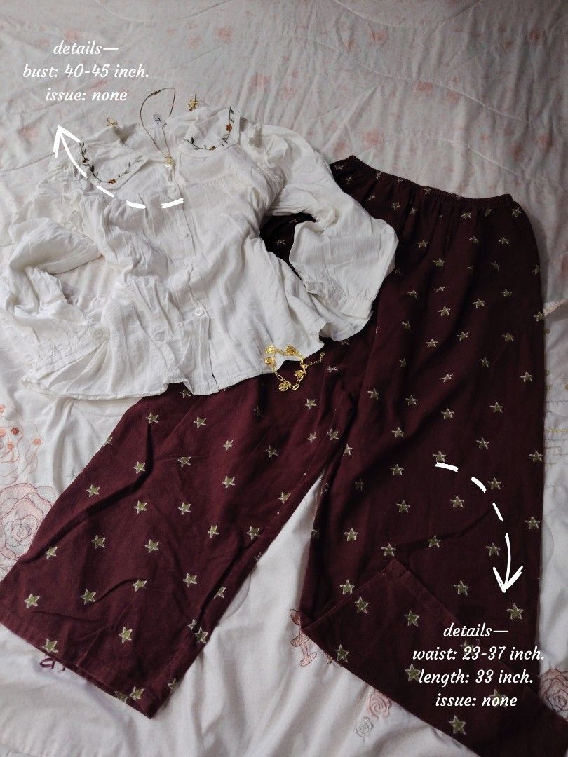 brown forest vibe sleepwear 🍂 (Category: Sets or Coordinates) located in Hermosa. Submitted by lcvelycath (Listing ID 1463576176, Image 2). Description: size: m-xl mine: ₱239 bid: ₱+10 lock: ₱439 (shipped) top: ₱129 bottom: ₱179 EOB: monday—september 28 (the seller is on vacation 😘) °. thrifted, pre-loved, or brand new but ready to wear (some aren't bcs i don't have the time to wash them, very sorryy :<) colors may vary due to lightning & quali