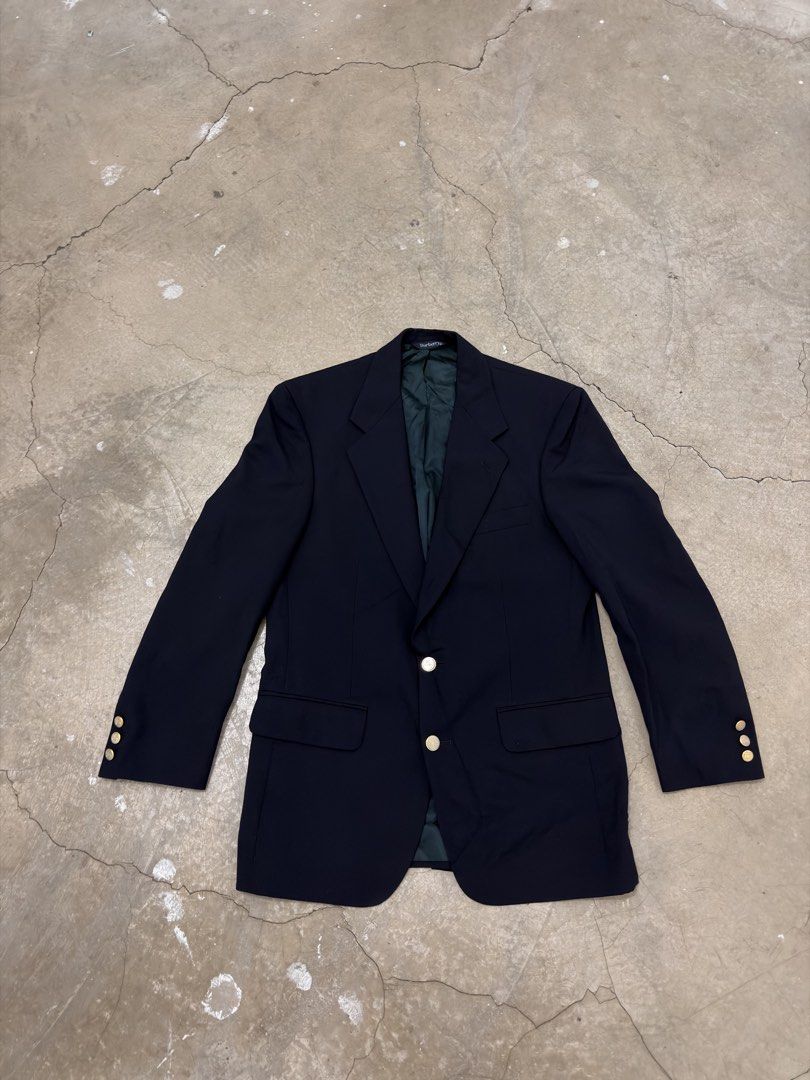 Burberry Navy Blazer with Gold Buttons (Category: Coats, Jackets and Outerwear) located in Alfonso. Submitted by jbcamet (Listing ID 1463655845, Image 1). Description: - Classic navy Burberry blazer - Features gold buttons with iconic equestrian knight logo - Dark green lining inside - Made in the USA - Versatile for formal or casual wear - A timeless wardrobe essential.
