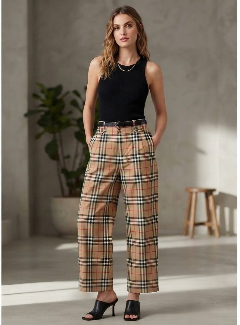 Burberry Plaid pants (Category: Jeans) located in Hinigaran. Submitted by thrift_street_6106 (Listing ID 1463694528, Image 2). Description: Bvrb3rry highwaist plaid pants. Size'27'28. Length 39'5. Leg Opening '8'5 Good as new. Non issue. Dm/pm..