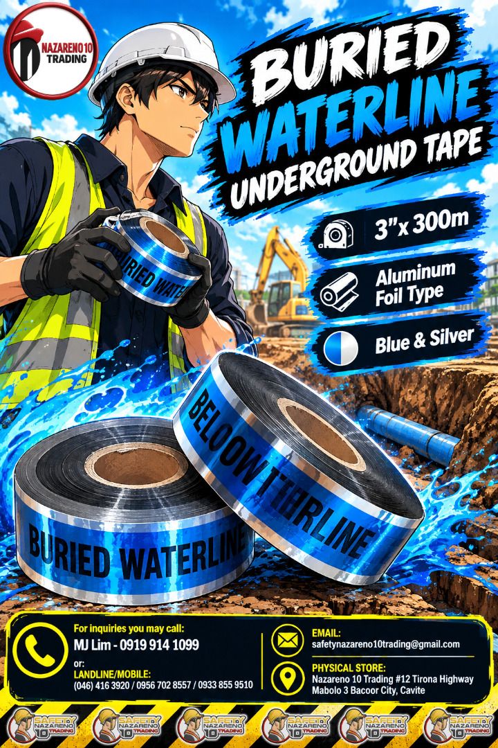 Buried Water Line Underground tape (Category: Looking For) located in Bacoor. Submitted by zealmountain-375a (Listing ID 1463556054, Image 1). Description: Buried Waterline Underground Tape 3"x300m Aluminum Foil Type Blue & Silver.