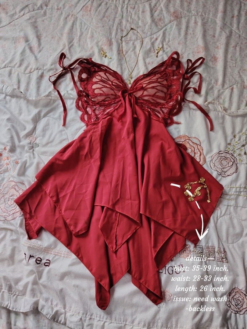 butterfly like nighties 🦋 (Category: Dresses) located in Hermosa. Submitted by lcvelycath (Listing ID 1463567544, Image 2). Description: size: m-l mine: ₱189 bid: ₱+10 lock: ₱389 (shipped) EOB: monday—september 28 (the seller is on vacation 😘) °. thrifted, pre-loved, or brand new but ready to wear (some aren't bcs i don't have the time to wash them, very sorryy :<) colors may vary due to lightning & quality 𐙚 °. check details before mine joy m