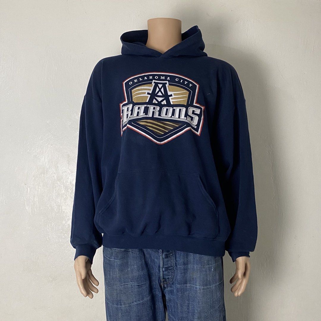 CAMP DAVID 🏀 | Deep Blue Pullover Hoodie (Category: Hoodies) located in Bulacan. Submitted by orc.ph (Listing ID 1463661515, Image 2). Description: CAMP DAVID 🏀 | Deep Blue Pullover Hoodie Material Used: 50% Cotton 50% Polyester - Deep Blue -Kangaroo Pouch -Graphic “Oklahoma City BARONS” Print -Loose Fit -Oversized -Ribbed Cuffs And Hem -Streetwear -Active Wear ‎-Size: 3XL -Width: 27” ‎-Length: 26” Used Condition. Minor Visible Flaws. Issue: Un