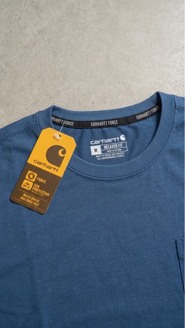 CARHARTT FORCE® POCKET TEE (Category: Activewear) located in Bacolod City. Submitted by rift_hub (Listing ID 1463630241, Image 3). Description: 🔥 CARHARTT FORCE® POCKET TEE (BNWT) Brand New With Tags! Pure quality, classic slate blue workwear aesthetic. Condition: 10/10 Brand New With Tags Size: M/L (Relaxed Fit) Width: 21” | Length: 29.5” Price: ₱1,150 📲 DM to Mine / Claim! First to pay gets it. Fast shipping! 🚀.