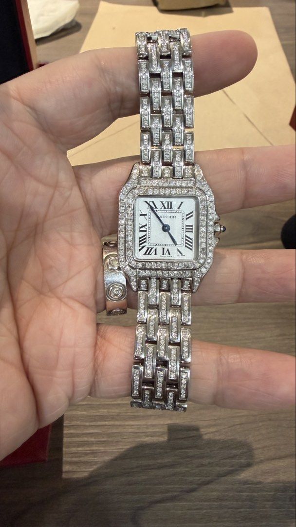 Cartier Panthère Iced Out Diamond Watch (Category: Luxury Watches) located in Del Monte. Submitted by bryanjao (Listing ID 1463716905, Image 3). Description: Brandnew!! 2026 Cartier Panthere Steel Iced Out Diamonds Original Cartier Box Original GIC Lab Gem 💎 Certificate Authentication Card Hongkong Setting Case & Bracelet Original Cartier Panthere Movement Natural Diamonds Warranty Card , can be encoded to cartier website for watch warranty With