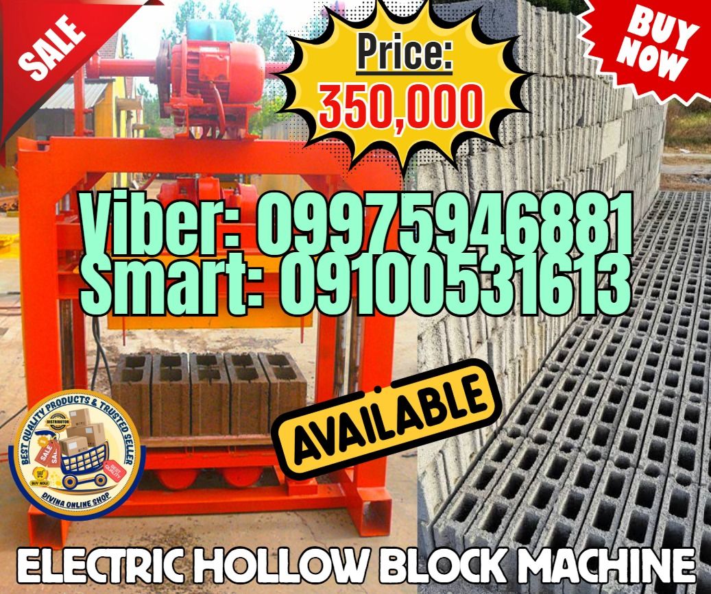 cash on pick up electric hollow block maker machine (Category: Construction Tools & Equipment) located in Manila. Submitted by marielhyn-09975946881 (Listing ID 1463645717, Image 1). Description: 🌏 We Can Deliver Nationwide 👉 AP Cargo, LBC, Lalamove & etc. 📍HURRRYYYY!!! BUY NOW!!! & GET LESS DISCOUNT SALE❗️SALE❗️ 🔥QTJ4-40 Electric Hollow Block Making Machine Price: 350,000 ✅💯Guaranteed Seller ✅ High Quality Products ✅💯 Legit Distributor ✅ C