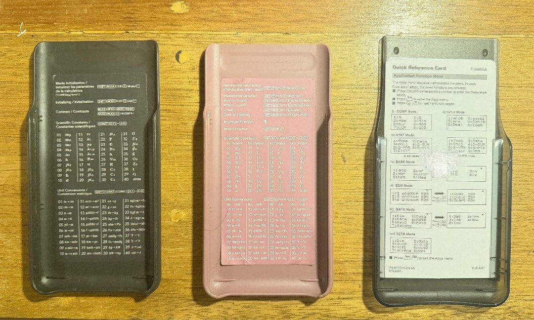 Casio & Canon Scientific Calculators (Category: Office & Business Technology) located in Paranaque City. Submitted by ayeeshaheather (Listing ID 1463708008, Image 3). Description: Casio fx-991MS Pink Casio fx-570ES Canon F-789SGA 500 each.