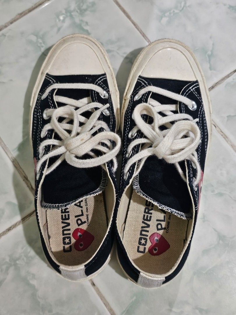 CDG PLAY x Converse Chuck 70 Low – Black (Category: Shoe inserts) located in Quezon City. Submitted by mnderika (Listing ID 1463711297, Image 1). Description: Authentic CDG PLAY x Converse Chuck 70 in black with the iconic red heart logo. Condition: Pre-loved / good condition • Used with normal signs of wear • No major tears or damage • Please see all photos for actual condition •Still negotiable 📍 QC 👟 Selling as-is based on actual photos RFS: