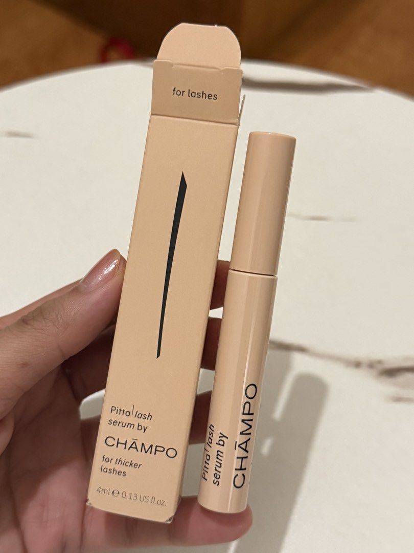 Champo Pitta Lash Serum 4ml (Category: Face Care) located in Quezon City. Submitted by quirksandcurls (Listing ID 1463738946, Image 1). Description: For thinning or sparse lashes, helps to reduce lash shedding while visibly enhancing length, thickness, and fullness. An advanced Pentapeptide complex combined with Ayurvedic plant stem cells and B-vitamins. Supercharges the lash growth cycle while strengthening from the root, delivering proven resul
