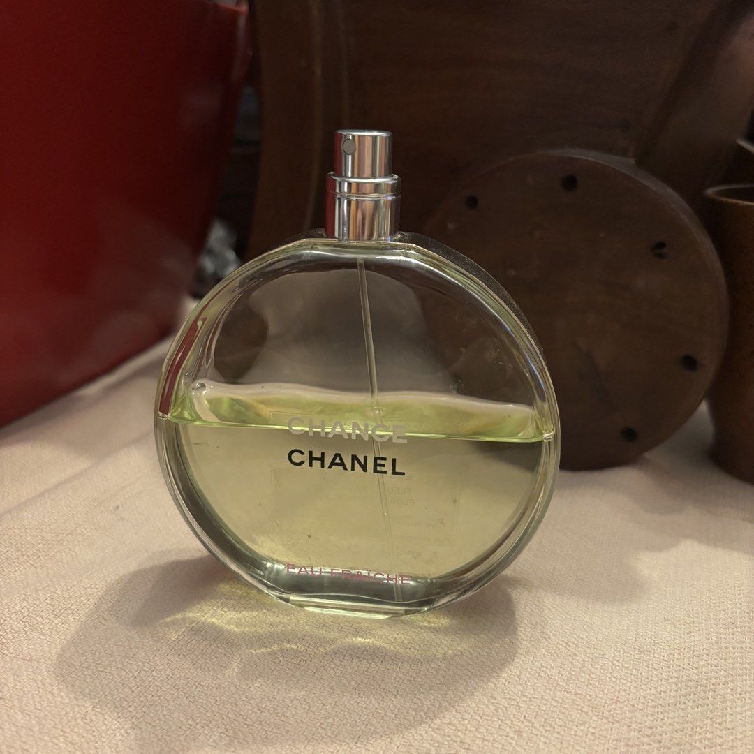 Chanel Chance Eau Fraiche Eau de Toilette 100ml (Category: Fragrance & Deodorants) located in Cainta. Submitted by kairus.luckyfind (Listing ID 1463673472, Image 1). Description: - Chanel Chance Eau Fraiche Eau de Toilette - 100ml bottle - Light green, fresh scent - Ideal for everyday wear - Significant amount of product left - Sold as is.