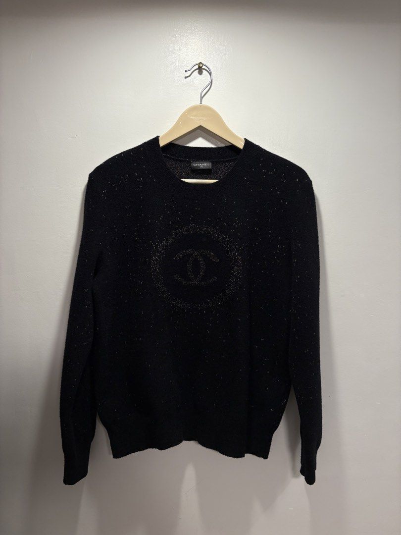 Chanel Double-C Logo Sweater (Black) (Category: Coats, Jackets and Outerwear) located in Bacolod City. Submitted by moboandmoga (Listing ID 1463627548, Image 3). Description: Chanel Double-C Logo Sweater (Black) Size: Excellent Condition (Sizing info) Width: 21 inches Length: 24.5”.