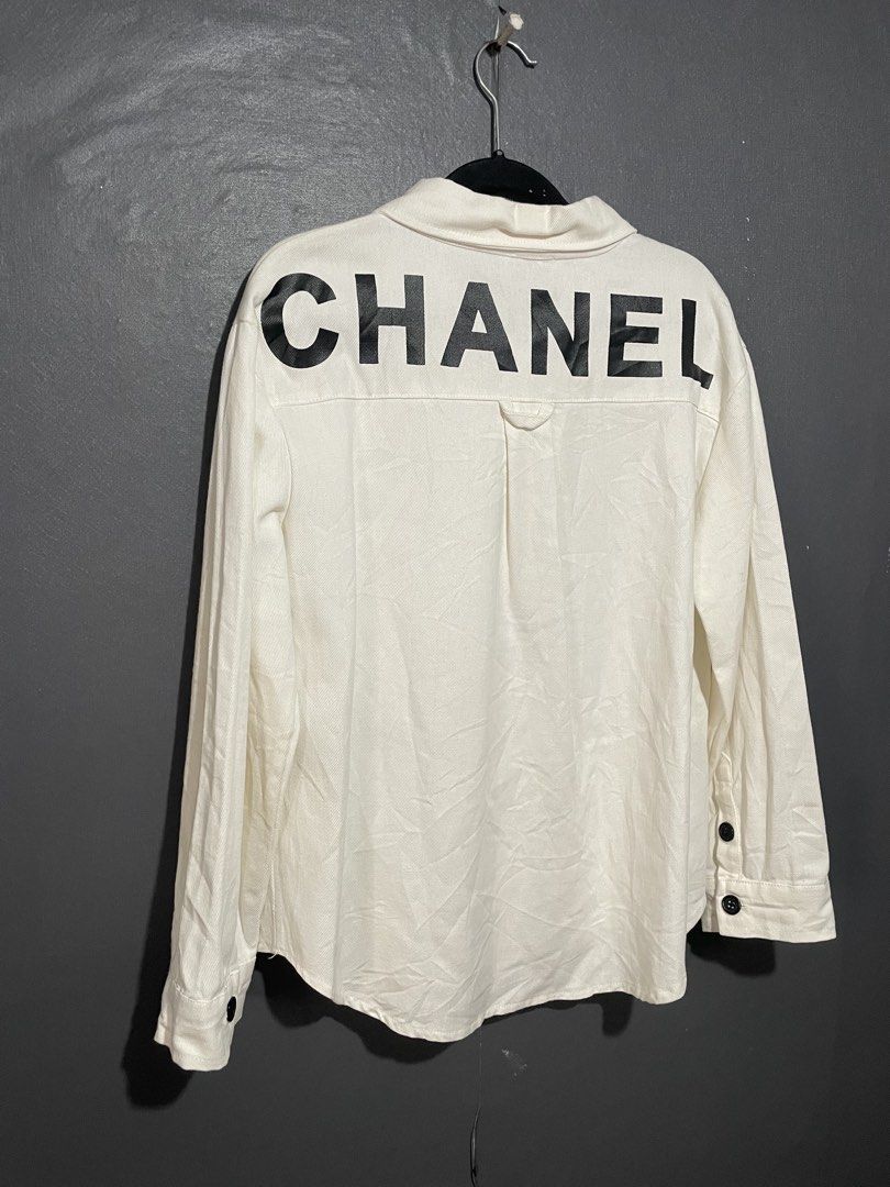 Chanel Rubber Logo Button-down Longsleeves (Category: Luxury Apparel) located in Manila. Submitted by claii_collection (Listing ID 1463666266, Image 2). Description: Chanel Rubber Logo Button-down Longsleeves - 22x28 - Excellent Condition - Chanel necktags.
