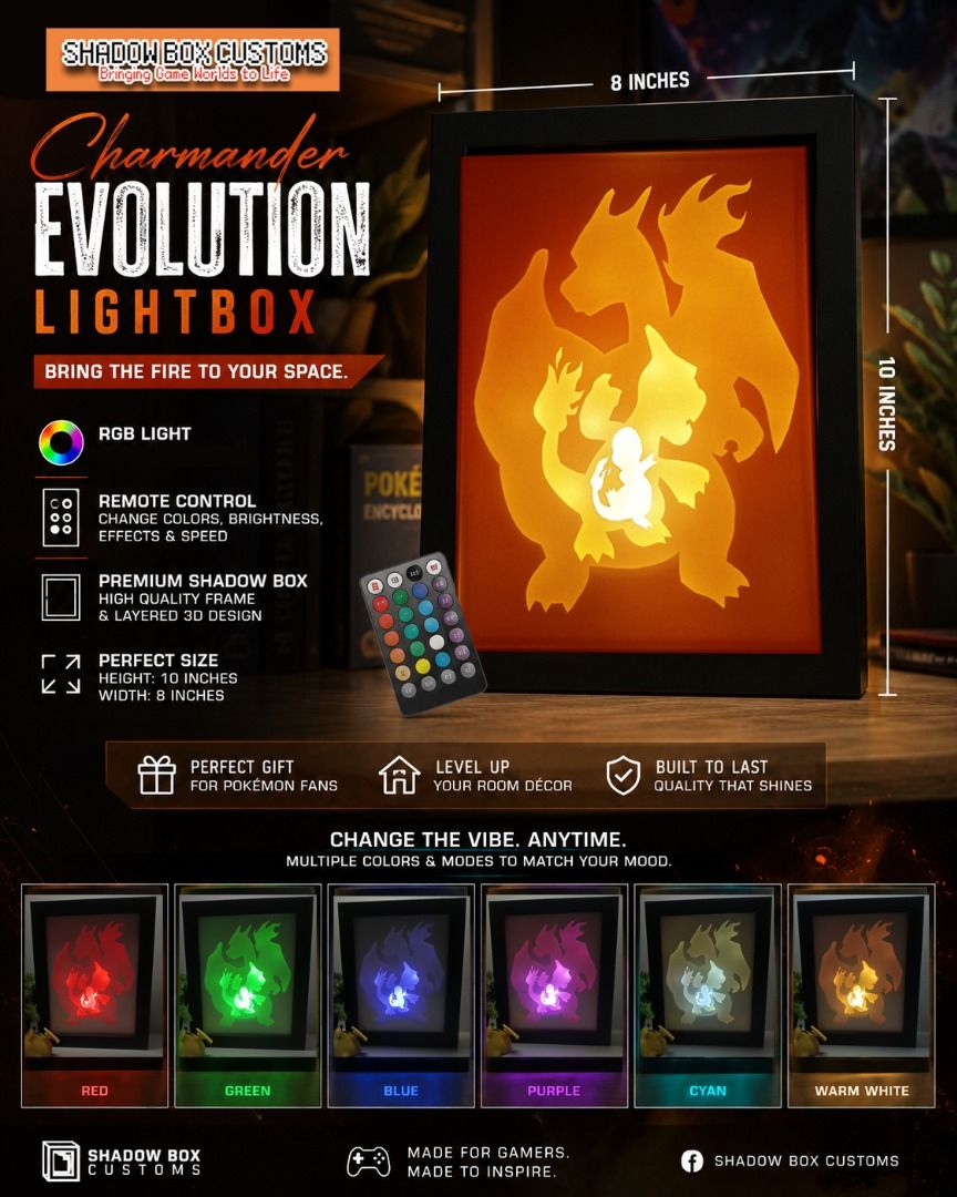 Charizard Evolution Line Pokemon Lightbox (Category: Nintendo) located in Quezon City. Submitted by natzuki10 (Listing ID 1463590161, Image 3). Description: Charizard Evolution Line Pokemon Lightbox Height: 10 inches Width: 8 inches *Comes with remote control to change light & with more functions. *Handmade Lightboxes *Perfect for Gamers & Collectors #videogames #nintendo #roomdecor #collection #gamer #giftideas .