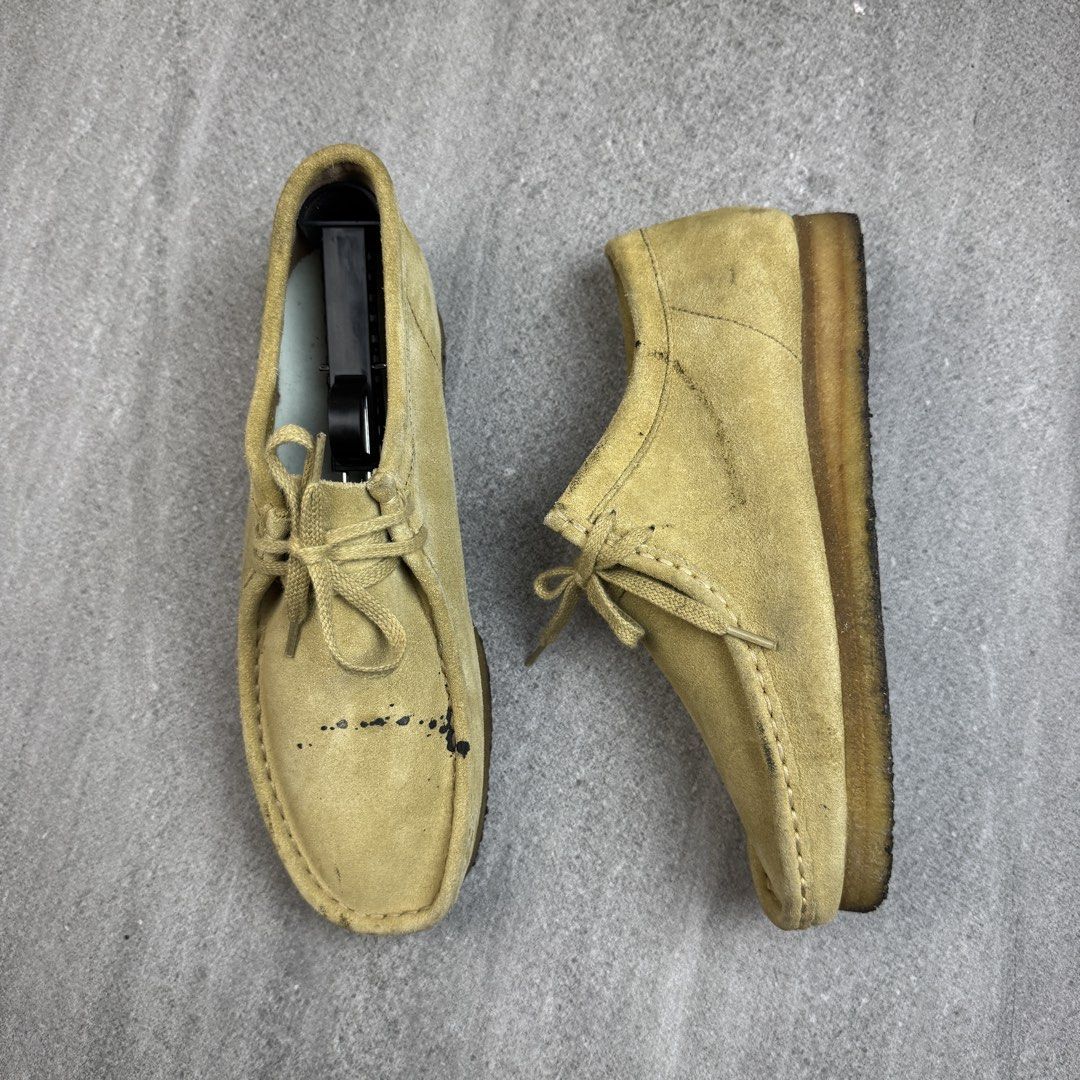 Clarks Wallabee Suede Desert Boots Beige (Category: Casual Shoes) located in Manolo Fortich. Submitted by thrift_by_biji (Listing ID 1463687318, Image 3). Description: - Classic Clarks Wallabee shoes - Beige suede material - Crepe sole - Minor marks on toe area - Soles show some wear - Still a great pair for everyday wear -missing insoles.