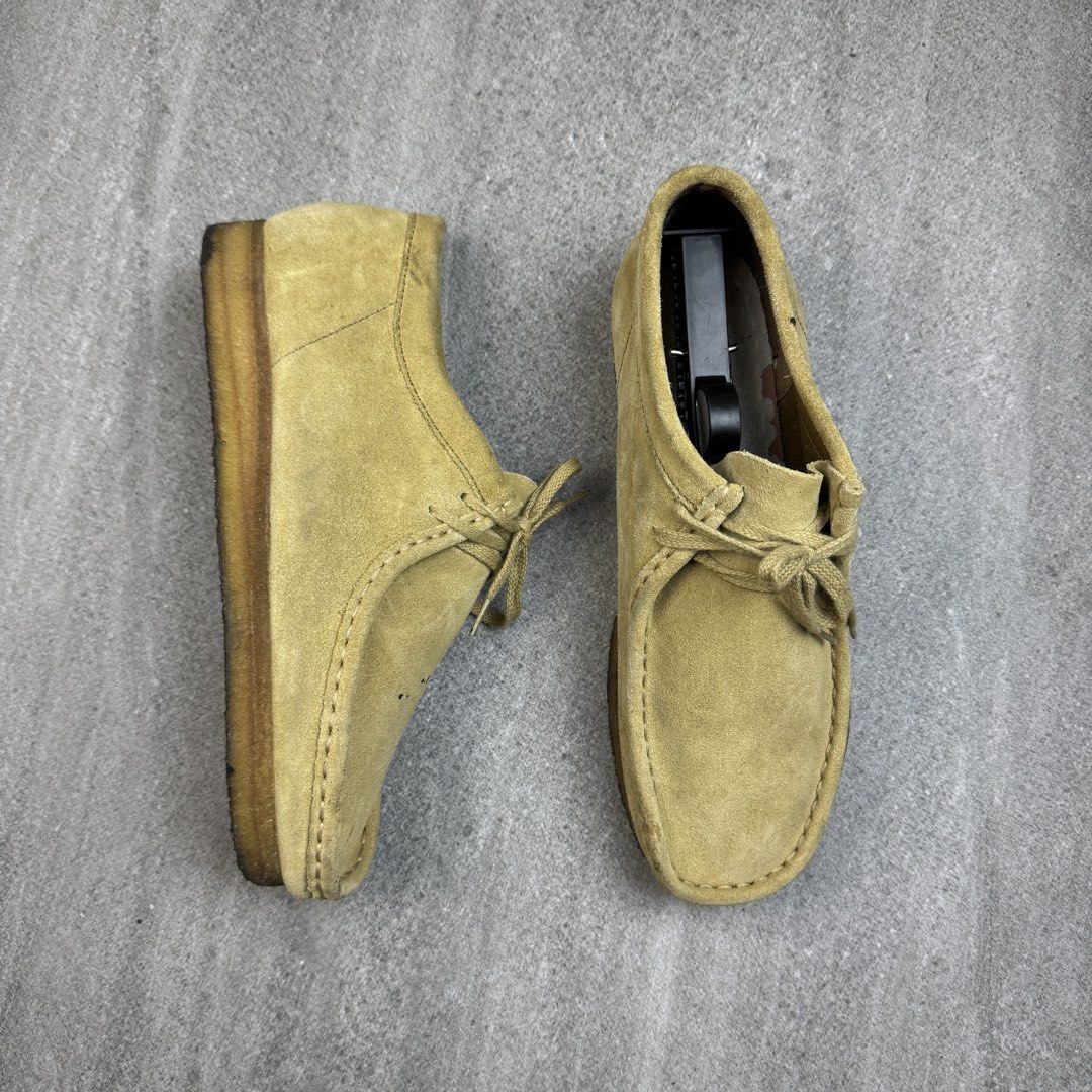 Clarks Wallabee Suede Desert Boots Beige (Category: Casual Shoes) located in Manolo Fortich. Submitted by thrift_by_biji (Listing ID 1463687318, Image 2). Description: - Classic Clarks Wallabee shoes - Beige suede material - Crepe sole - Minor marks on toe area - Soles show some wear - Still a great pair for everyday wear -missing insoles.